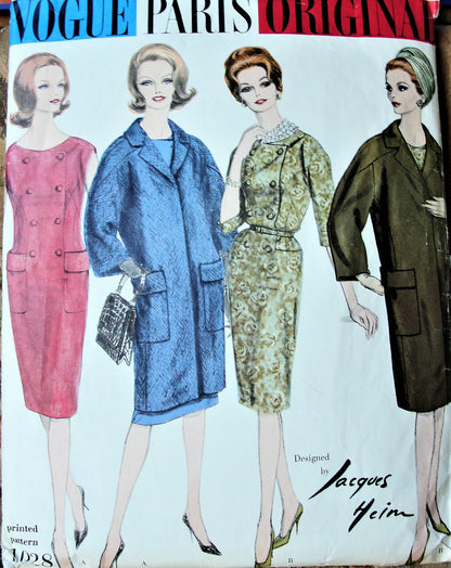 1960s CLASSY Jacques Heim Dress and Coat Pattern Slim Double Breasted Dress and Fabulous Dropped Shoulder Coat Bust 38 Vintage Sewing Pattern