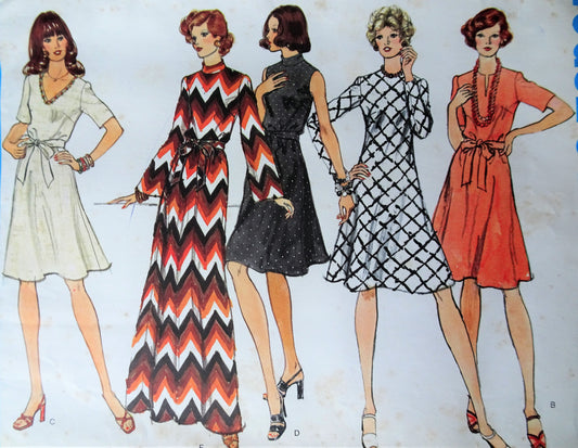 1970s  FAB Dress Knee or Evening Maxi Length Pattern VOGUE Basic Design 1030 Five Versions Daytime or Evening Party, Bust  32 Vintage Sewing Pattern FACTORY FOLDED
