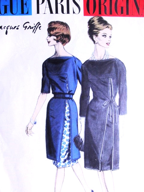 60s STUNNING Jacques Griffe Cocktail Evening or Day Dress and Slip Pattern VOGUE PARIS Original 1044 Classy Design Bust 32 Vintage Sewing Pattern