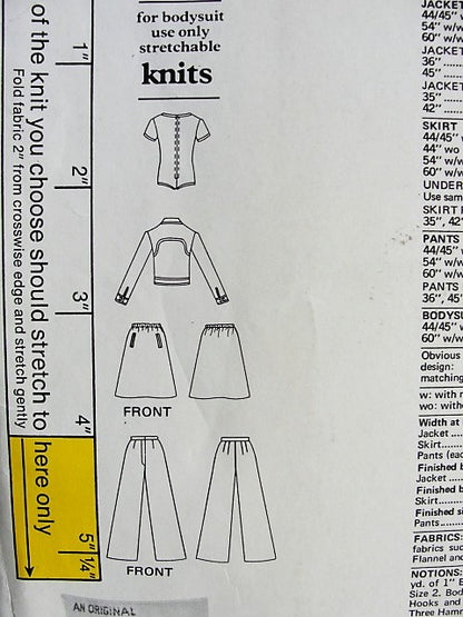 1970s STYLISH Anne Klein Bodysuit, Jacket, Skirt and Pants Vogue 1061 Retro Sewing Pattern