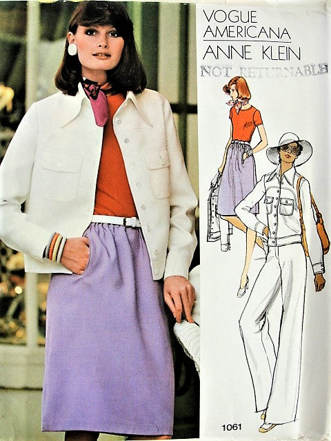 1970s STYLISH Anne Klein Bodysuit, Jacket, Skirt and Pants Vogue 1061 Retro Sewing Pattern