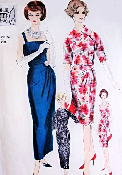 Early 60s Rodriguez Stunning Evening Gown Cocktail Dress Pattern Vogue Couturier Design 1074  Strappy Low Back Dress Striking Short Jacket Bust 36 Vintage Sewing Pattern