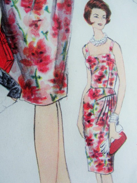 Early 60s Rodriguez Stunning Evening Gown Cocktail Dress Pattern Vogue Couturier Design 1074  Strappy Low Back Dress Striking Short Jacket Bust 36 Vintage Sewing Pattern