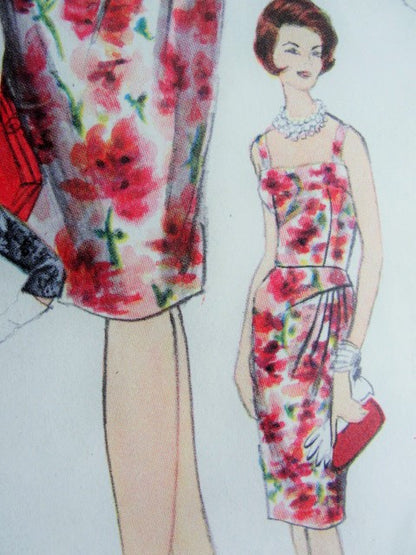 Early 60s Rodriguez Stunning Evening Gown Cocktail Dress Pattern Vogue Couturier Design 1074  Strappy Low Back Dress Striking Short Jacket Bust 36 Vintage Sewing Pattern
