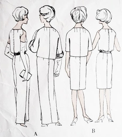 1960s CLASSY Patou Cocktail Party Dress Gown and Jacket Pattern VOGUE PARIS ORIGINAL 1092 Bateau Neckline Easy Evening Glamour Bust 31 Vintage Sewing Pattern