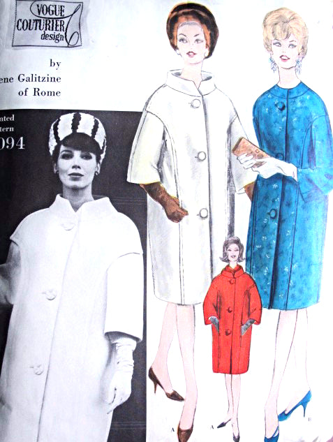 Early 60s ELEGANT Galitzine Coat Pattern VOGUE Couturier Design 1094 High Fashion Bulky Coat Day or Evening 2 Styles Bust 32 Vintage Sewing Pattern