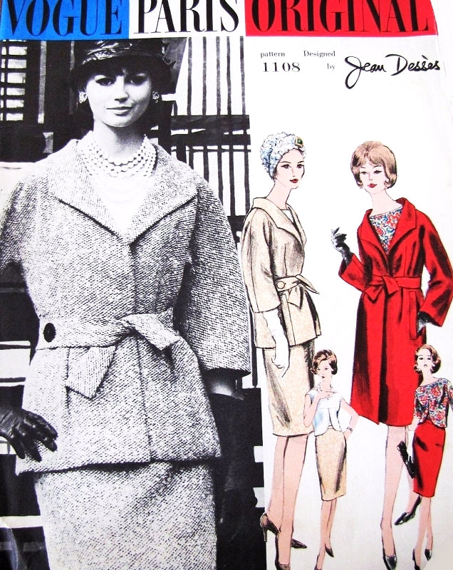 RESERVED 1960s ELEGANT Jean Desses Suit, Blouse and Coat Pattern VOGUE PARIS Original 1108  Day or After 5 Easy Elegance Bust 34 Vintage Sewing Pattern