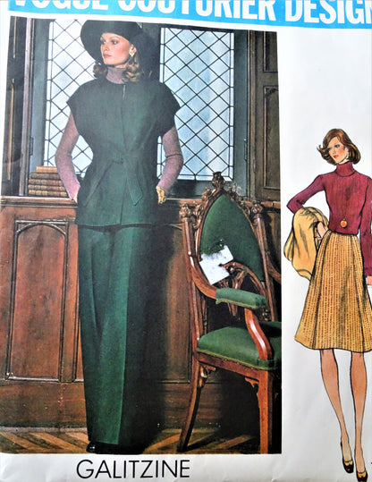 1970s CLASSY Galitzine Tunic Top,Pants and Skirt Pattern VOGUE Couturier Design 1110 Bust 32 Vintage Sewing Pattern