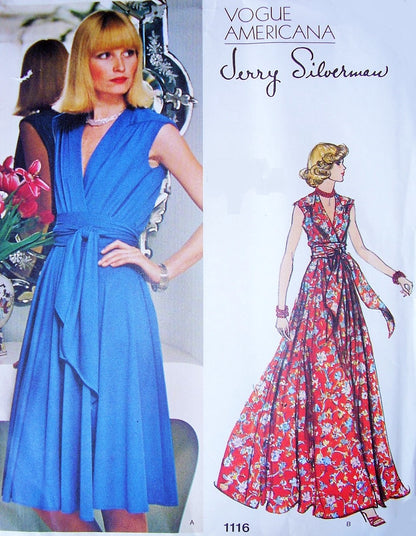 1970s BEAUTIFUL Jerry Silverman Wrap Dress or Evening Maxi Pattern VOGUE Americana 1116  V neckline Figure Flattering  Bust 31.5 Vintage Couture Sewing Pattern