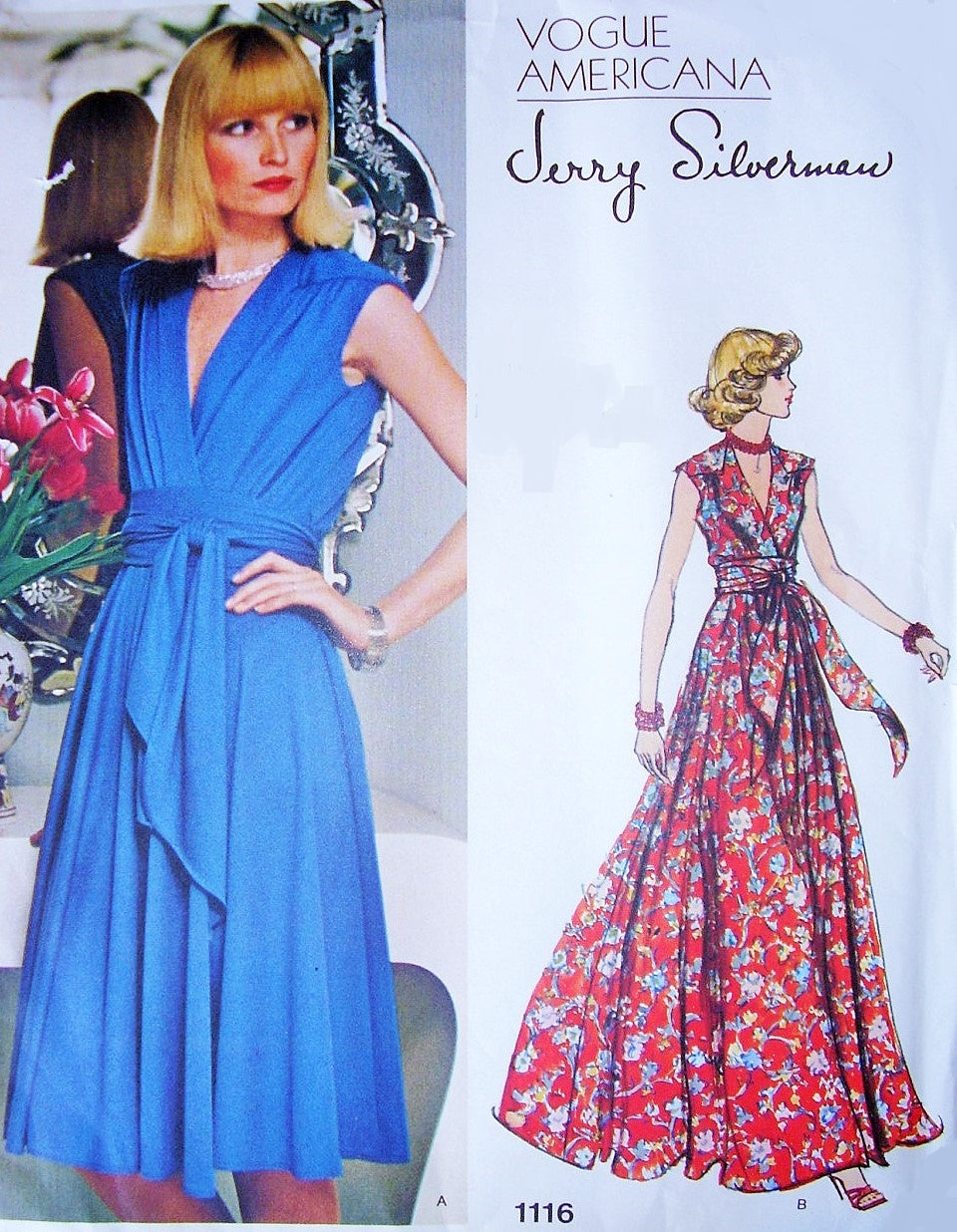 1970s BEAUTIFUL Jerry Silverman Wrap Dress or Evening Maxi Pattern VOGUE Americana 1116  V neckline Figure Flattering  Bust 31.5 Vintage Couture Sewing Pattern