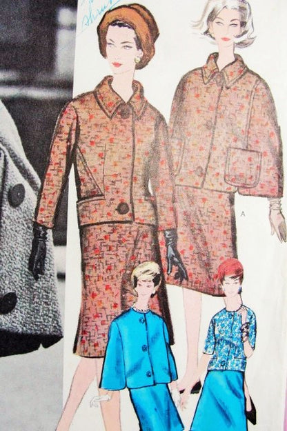 1960s Jean Desses Chic Suit and Cape Pattern VOGUE PARIS ORIGINAL 1122 Boxy Jacket, Flared Skirt Elegant Hip Length Cape Coat Day or Evening Styles Bust 38 Vintage Sewing Pattern