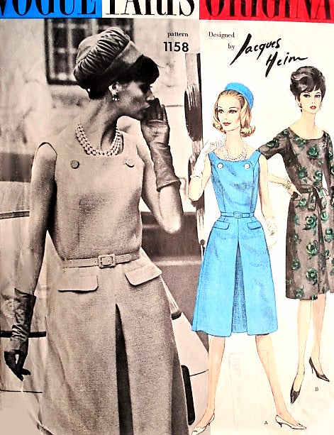 1960s STYLISH Jacques Heim Dress Pattern VOGUE Paris Original 1158 Lovely Dress daytime or after 5 Cocktail Party Bust 36 Vintage Sewing Pattern