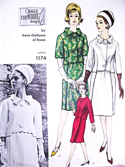 1960s  GALITZINE Suit Pattern VOGUE COUTURIER DESIGN 1174 Pure Elegance Daytime or Dinner Cocktail Party  Bust 31 Vintage Sewing Pattern