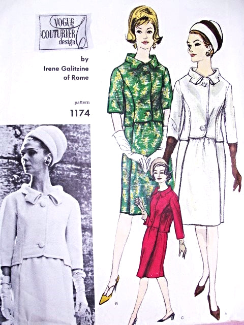 1960s  GALITZINE Suit Pattern VOGUE COUTURIER DESIGN 1174 Pure Elegance Daytime or Dinner Cocktail Party  Bust 31 Vintage Sewing Pattern