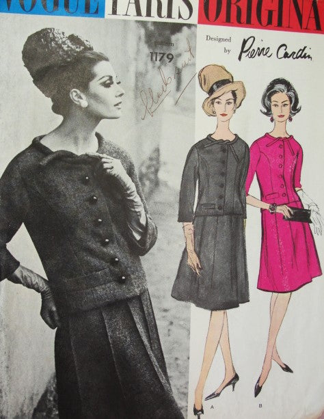 1960s ELEGANT Pierre Cardin Suit Pattern VOGUE Paris Original 1179 Lovely Fitted Jacket Slightly Flared Skirt  Bust 36 Vintage Sewing Pattern FACTORY FOLDED