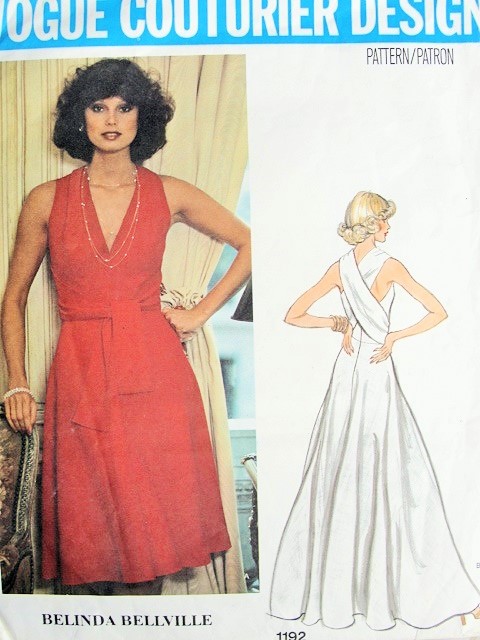 1970s Stunning Evening Dress or Gown Pattern Low V Neckline Lovely Strappy Back Wrap n Tie Style Belinda Bellville Vogue Couturier Design 1192 Vintage Sewing Pattern Bust  30.5 or 32.5