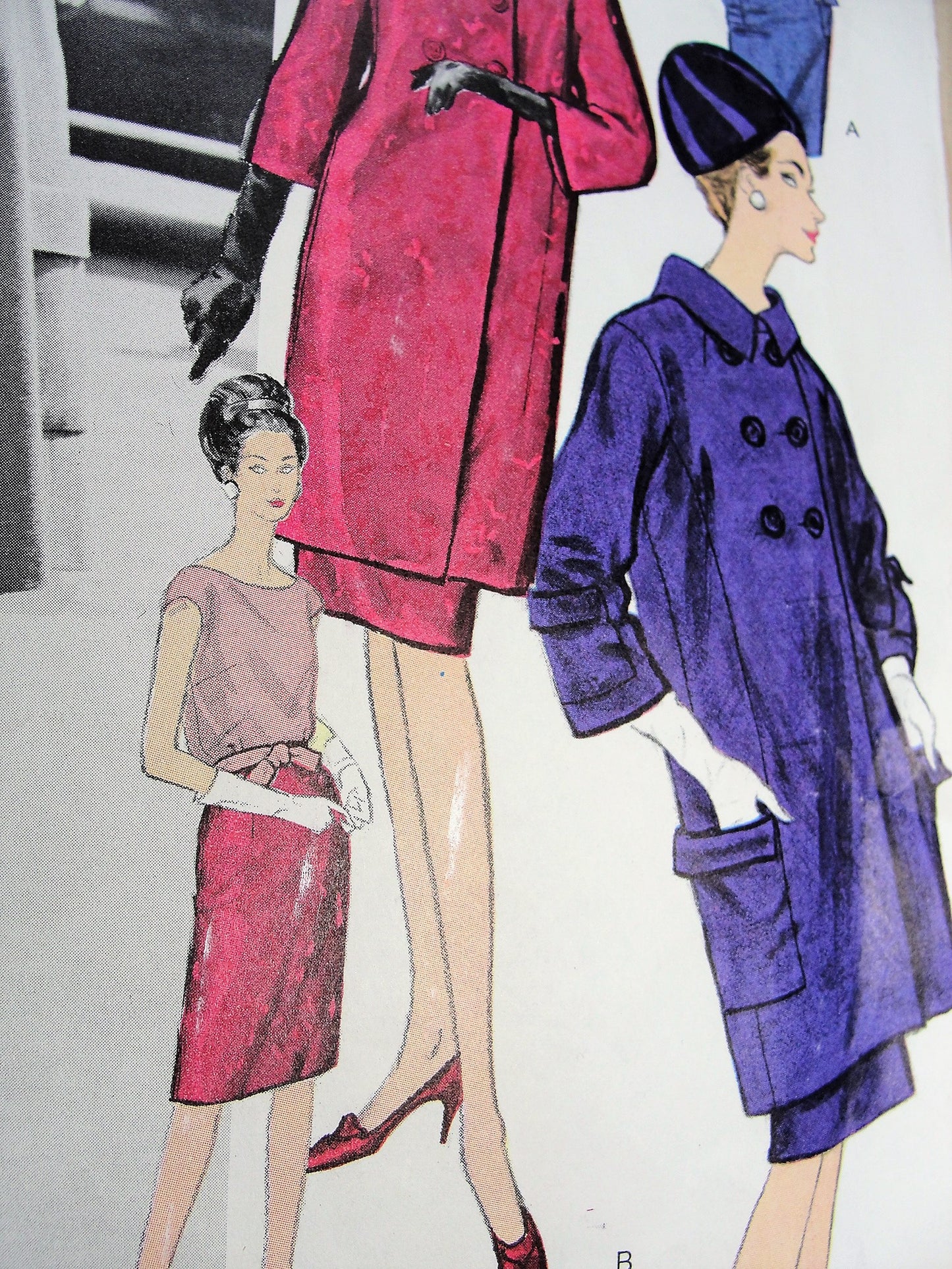 1960s CLASSY Patou Suit and Blouse Pattern VOGUE Paris Original 1206 Elegant Seven Eighths Length Jacket Coat, Slim Skirt,Tuck In Blouse Daytime or Dinner Suit Bust 32 Vintage Sewing Pattern