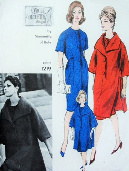 1960 SIMONETTA Coat, Dress Pattern VOGUE Couturier Design 1219 Lovely Slim Dress Unique Day or Evening Vintage Sewing Pattern UNCUT +Label