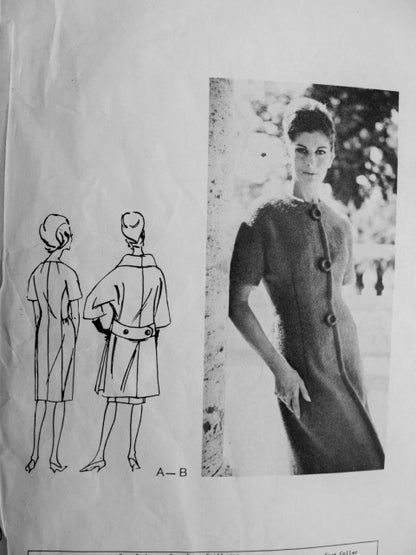 1960 SIMONETTA Coat, Dress Pattern VOGUE Couturier Design 1219 Lovely Slim Dress Unique Day or Evening Vintage Sewing Pattern UNCUT +Label