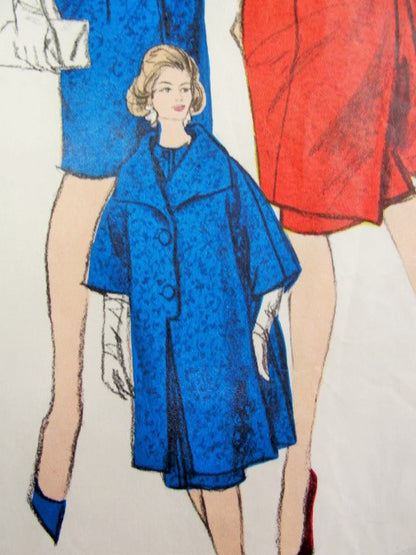 1960 SIMONETTA Coat, Dress Pattern VOGUE Couturier Design 1219 Lovely Slim Dress Unique Day or Evening Vintage Sewing Pattern UNCUT +Label