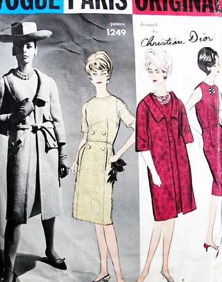 1960s DIOR Elegance Slim Dress and Coat Pattern VOGUE Paris Original 1249 Day or Cocktail Evening Bust 31 Vintage Sewing Pattern