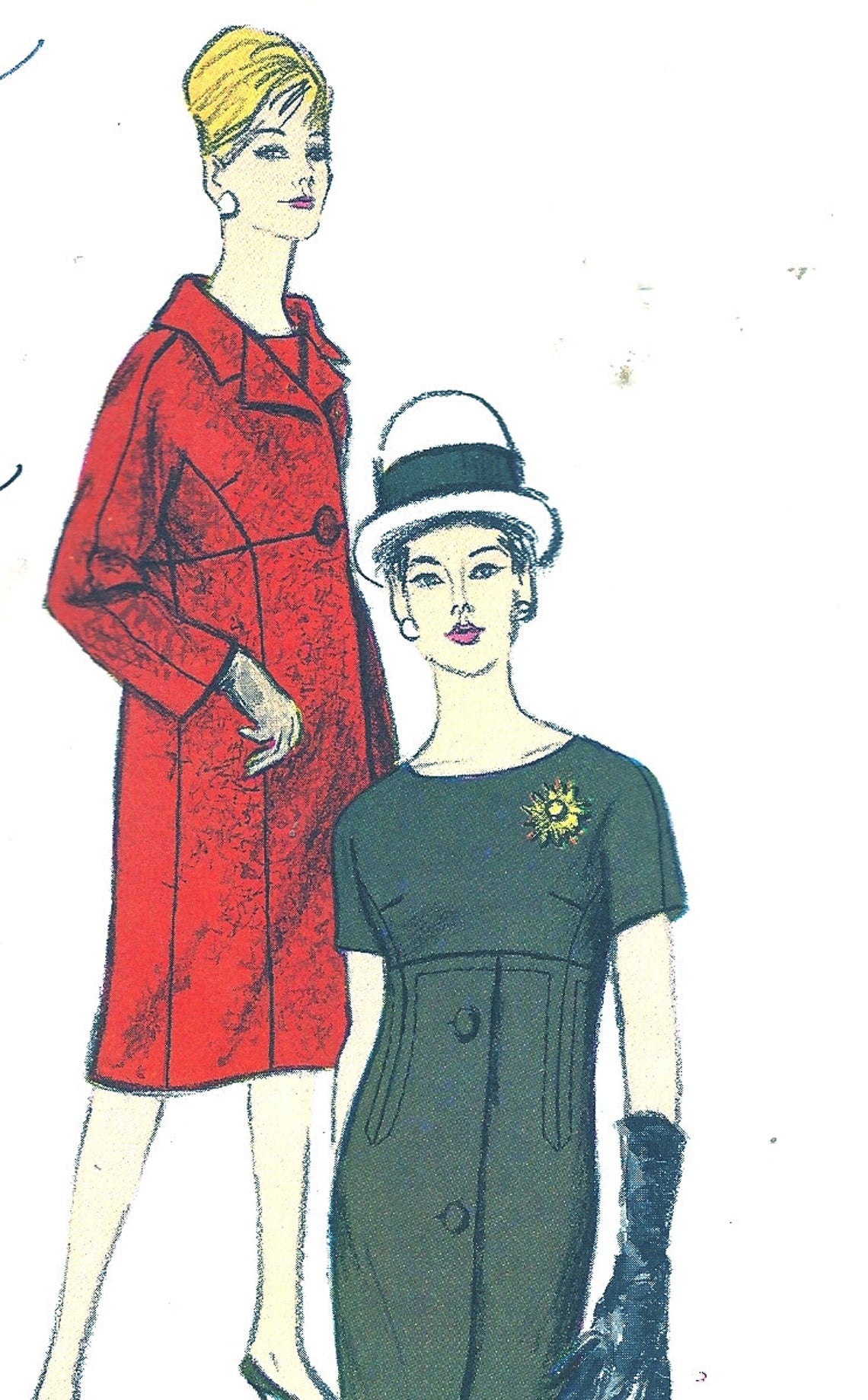 1960s STUNNING Mattli Dress and Coat Pattern VOGUE COUTURIER Design 1252 Empire Slim Dress and Coat Bust 32 Vintage Sewing Pattern