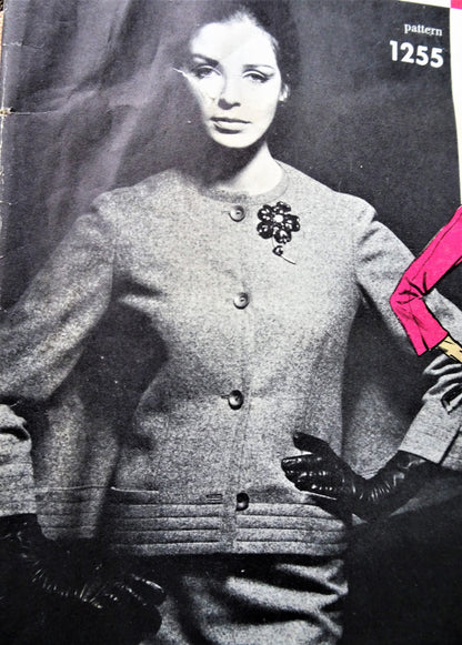 1960s NINA RICCI 3 Pc Suit Pattern VOGUE PARIS ORIGINAL 1255 Unique Optional Cape Back Fitted Jacket, Blouse and Slim Skirt Ultra Sophisticated Bust 36 Vintage Sewing Pattern