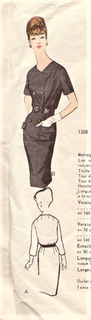 1960s RONALD PATERSON  Slim Dress Pattern VOGUE COUTURIER DESIGN 1308 Vintage Sewing Pattern Bust 38