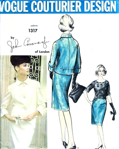 1960s STYLISH 3 Pc Slim Skirt Suit Pattern VOGUE COUTURIER Design 1317 John Cavanagh Two Style Versions Daytime or After 5, Bust 32 Vintage Sewing Pattern