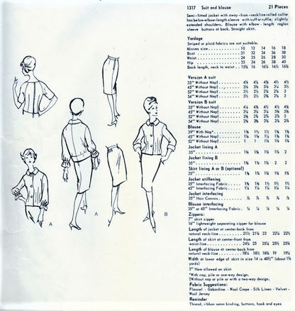 1960s JOHN CAVANAGH 3 Pc Slim Skirt Suit Pattern VOGUE COUTURIER Design 1317 Two Style Versions Daytime or After 5  Bust 32 Vintage Sewing Pattern