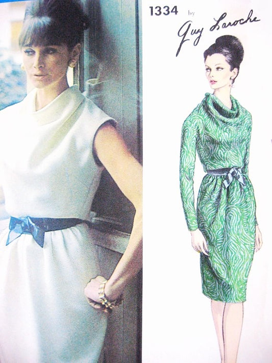 1960s CLASSY Slim Cowl Draped Dress Pattern VOGUE PARIS ORIGINAL 1334 Guy Laroche  Beautiful Daytime or Cocktail Evening Dress Bust 34 Vintage Sewing Pattern