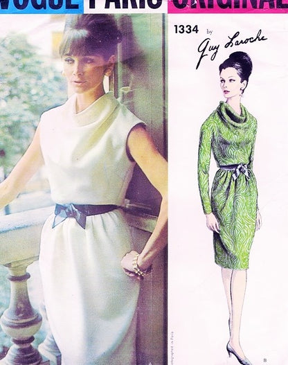 1960s CLASSY Slim Cowl Draped Dress Pattern VOGUE PARIS ORIGINAL 1334 Guy Laroche Beautiful Daytime or Cocktail Evening Dress Bust 31 Vintage Sewing Pattern