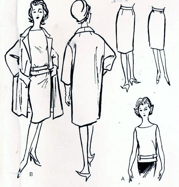 60s Classy SIMONETTA Evening 2 Pc Cocktail Dress and Coat Pattern VOGUE Paris Original 1344 Bust 31 Vintage Sewing Pattern FACTORY FOLDED +Label