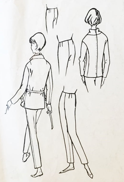 1960s FAB Galitzine Cigarette Slim Pants, Wrap Jacket Gorgeous Cowl Neck Over Blouse Pattern VOGUE Couturier Design 1350 Day or Evening Wear Bust 32 Vintage Sewing Pattern