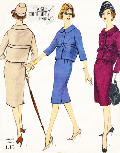 1950s ELEGANT Suit Pattern VOGUE COUTURIER DESIGN 135 Slim Skirt Short Jacket Easy Day To Evening Bust 34 Vintage Sewing Pattern