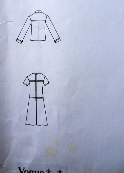 1970s STYLISH Molyneux Drop Waist Dress and Jacket Pattern VOGUE Paris Original 1372 Figure Flattering Dress, Bust 34 Vintage Sewing Pattern