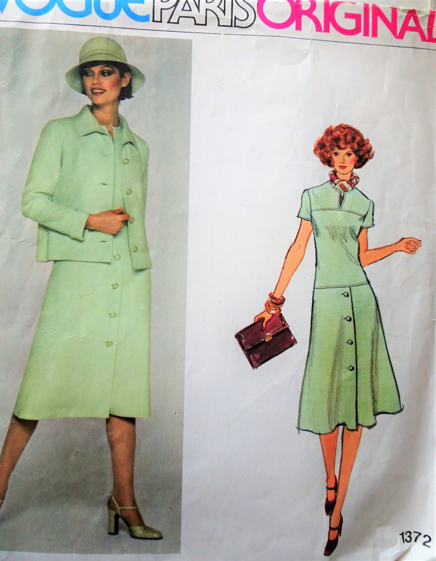 1970s STYLISH Molyneux Drop Waist Dress and Jacket Pattern VOGUE Paris Original 1372 Figure Flattering Dress, Bust 34 Vintage Sewing Pattern