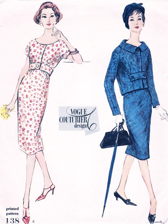 50s CHIC Slim Cocktail Dress and Jacket Pattern VOGUE COUTURIER Design 138 Very Pretty Style Bust 34 Vintage Sewing Pattern