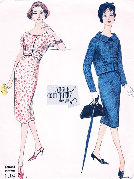 50s CHIC Slim Cocktail Dress and Jacket Pattern VOGUE COUTURIER Design 138 Very Pretty Style Bust 34 Vintage Sewing Pattern