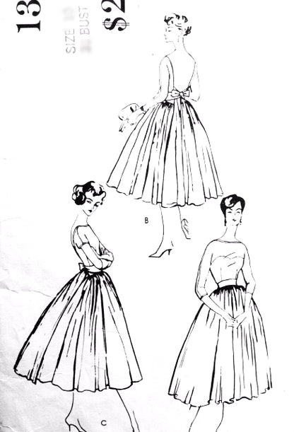 1950s GORGEOUS Jacques Heim Evening Party Cocktail Dress Pattern VOGUE Paris Original 1391 Very Full Skirt, Bateau Neckline, Low Back Bust 38 Vintage Sewing Pattern