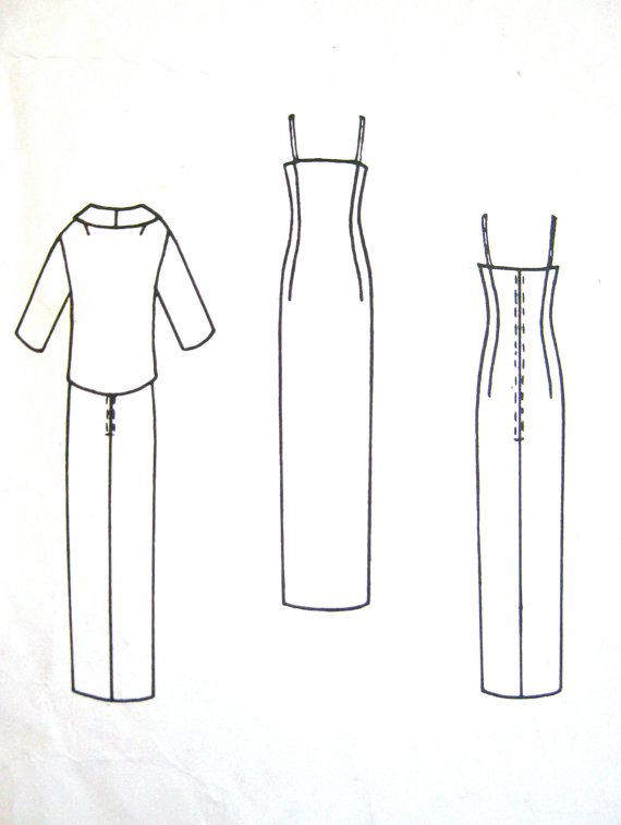 1960s ELEGANT Cardin Evening Sheath Dress and Jacket Pattern VOGUE PARIS Original 1405 Slim Spaghetti Strap Slip Dress Lovely Wide Collar Jacket Bust 32 Vintage Sewing Pattern UNCUT