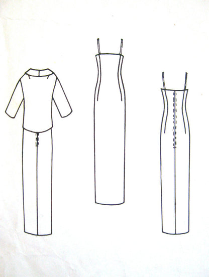 1960s ELEGANT Cardin Evening Sheath Dress and Jacket Pattern VOGUE PARIS Original 1405 Slim Spaghetti Strap Slip Dress Lovely Wide Collar Jacket Bust 32 Vintage Sewing Pattern UNCUT