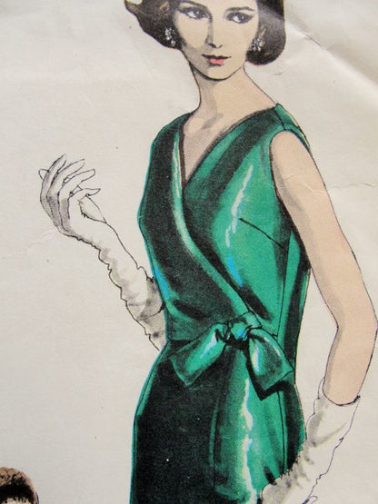1960s STUNNING Jo Mattli Evening Dress and Coat Pattern VOGUE COUTURIER DESIGN 1407 Slim Surplice Cocktail Dress Swing Coat Day or Evening Bust 32 Vintage Sewing Pattern UNCUT