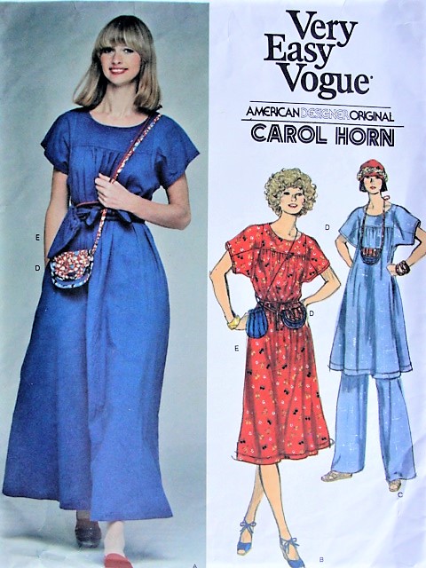 1970s BOHEMIAN Dress,Tunic, Pants, Purse and Pouch Pattern VOGUE American Designer 1411,Carol Horn Very Easy To Sew, Bust  32, Vintage Sewing Pattern FF