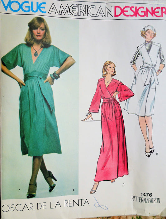 1970s CLASSY Oscar De La Renta Wrap Dress or Jumper Pattern VOGUE AMERICAN Designer Day or Evening Maxi Length Bust 32 Vintage Sewing Pattern FF