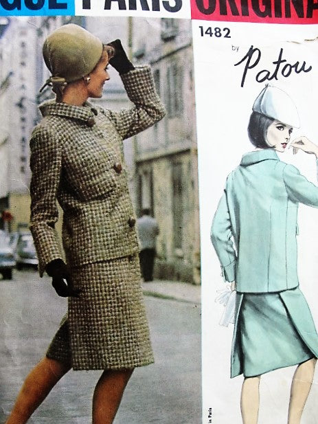 1960s MOD Patou Suit Pattern VOGUE PARIS Original 1482  Slim Skirt With Front Apron, Boxy Jacket Bust 34 Vintage Sewing Pattern