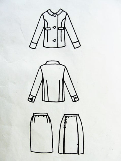 1960s MOD Patou Suit Pattern VOGUE PARIS Original 1482  Slim Skirt With Front Apron, Boxy Jacket Bust 34 Vintage Sewing Pattern