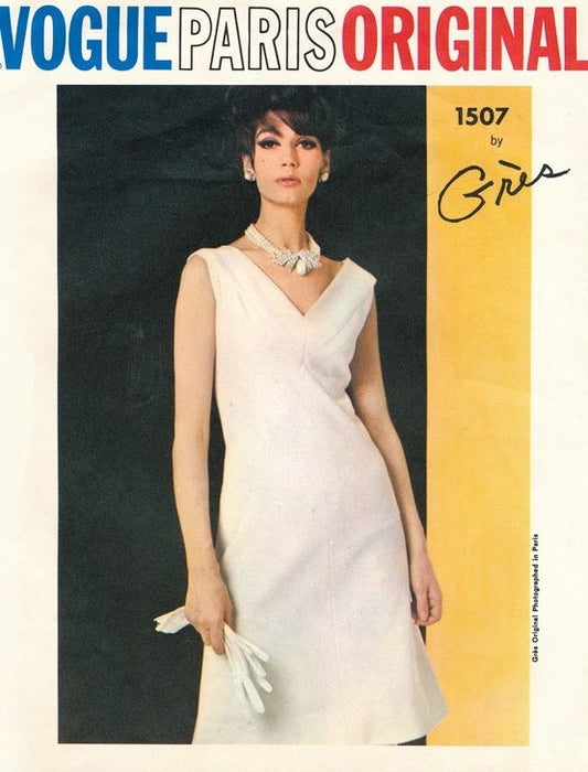 1960s GRES Stunning V Neckline Cocktail Party Dress Pattern VOGUE PARIS ORIGINAL 1507 Day or Evening  Perfect Little Black Dress Bust 34 Vintage Sewing Pattern + Sew In Label FACTORY FOLDED