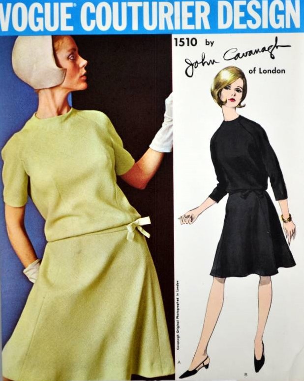 1960s JOHN CAVANAGH Drop Waist Dress Pattern VOGUE COUTURIER Design 1510 Blouson top Dress Bias Cut Flippy Skirt Daytime or Cocktail Party  Bust 31 Vintage Sewing Pattern