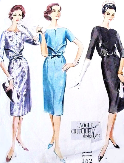 50s Slim COCKTAIL Dress Pattern VOGUE Couturier Design 152 Stunning Neckline Slim Dinner Evening Dress Bust 32 Vintage Sewing Pattern FACTORY FOLDED